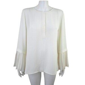 Chico's Ivory Cream Pullover Blouse Pleat Detail Long Sleeve Hi Lo Hem